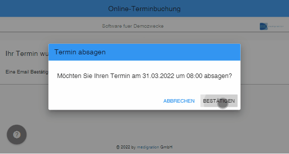 Online Terminbuchung absage